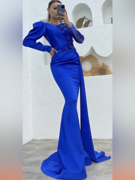 Dresses & Skirts - Prom Elegant Royal Blue Long Sleeve Evening Gown